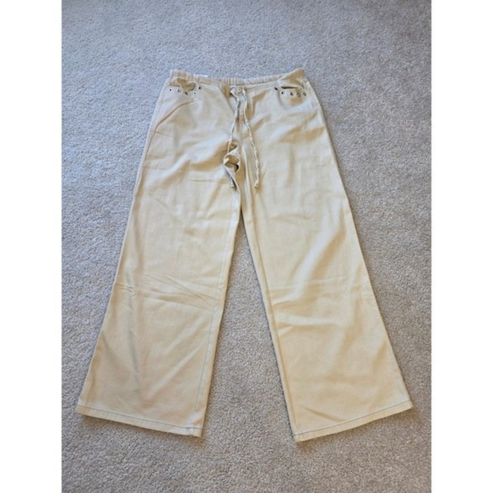 Vanilla Star Ultra Cozy Tan Khaki Wide Leg Grommet Pants Large